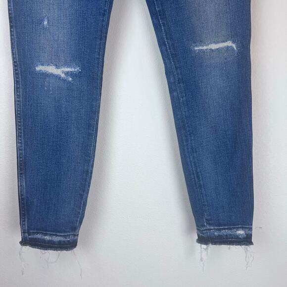 Madewell 9" High Rise Skinny Medium Wash Light Distressed Raw Hem Jean Women 27P - Picture 9 of 9